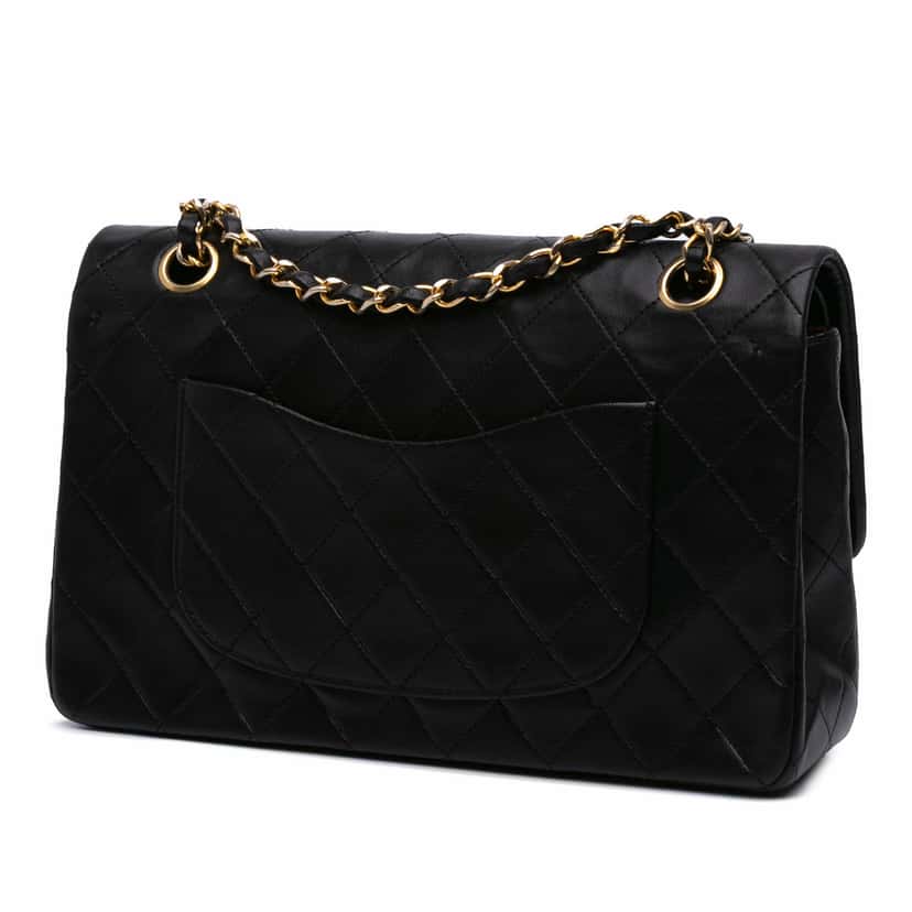 Chanel Medium Classic Lambskin Double Flap Black Leather Good condition - Back View