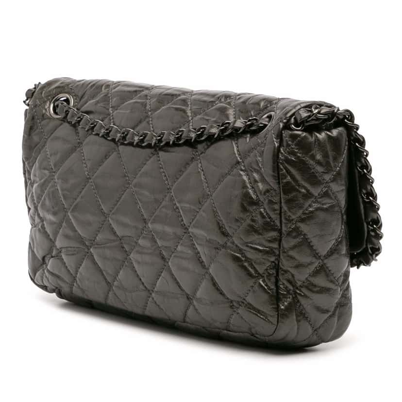 Chanel Medium Quilted Metallic Aged Calfskin Chain Me Flap Grey Leather Good condition - Back View