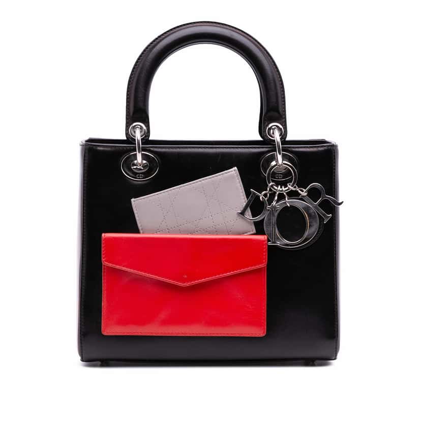 Dior Medium Calfskin Pockets Lady Dior Black Leather Good condition - Front View
