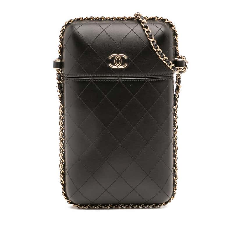 Chanel CC Quilted Lambskin Chain Around Phone Holder Black Leather Good condition - Front View