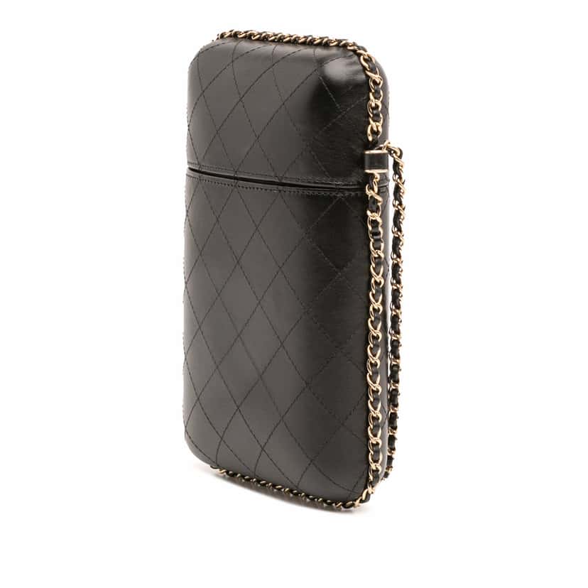 Chanel CC Quilted Lambskin Chain Around Phone Holder Black Leather Good condition - Back View