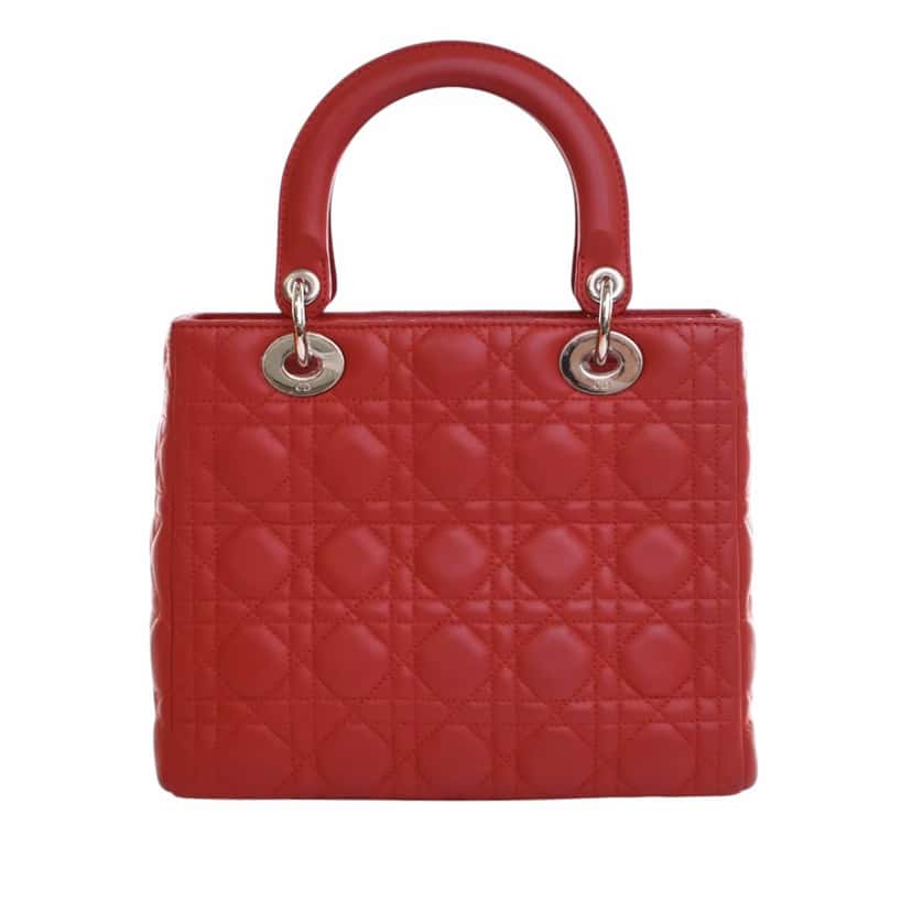 Dior Medium Lambskin Cannage Lady Dior Red Leather Good condition - Model View