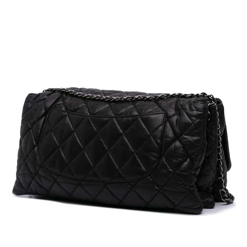 Chanel Maxi Quilted Lambskin 3 Flap Black Leather Good condition - Back View