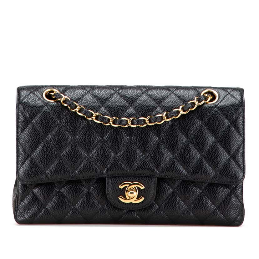 Chanel Medium Classic Caviar Double Flap Black Leather Good condition - Front View