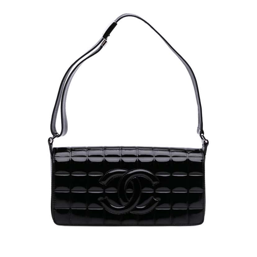 Chanel Chocolate Bar Patent Flap Black Leather Good condition - Front View