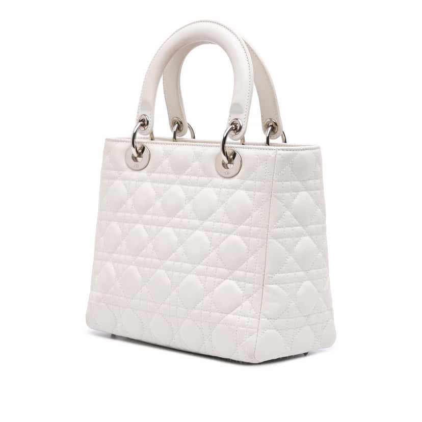 Dior Medium Lambskin Cannage Lady Dior White Leather Good condition - Back View