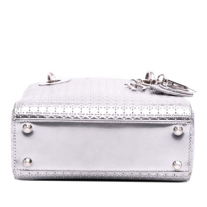Dior Mini Metallic Patent Microcannage Lady Dior Silver Leather Fair condition - Inside View