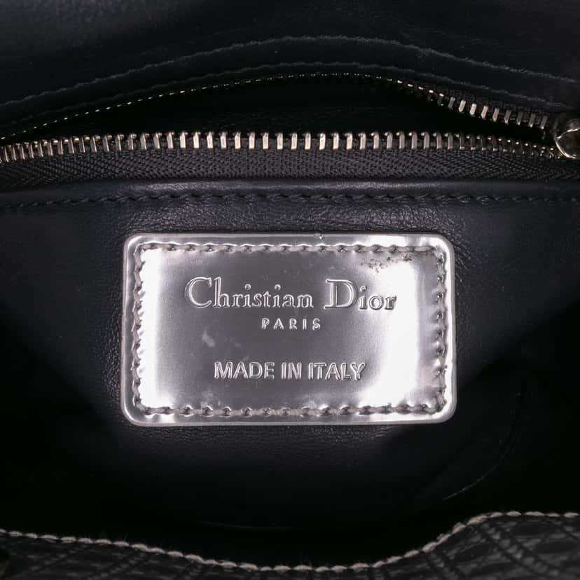 Dior Mini Metallic Patent Microcannage Lady Dior Silver Leather Fair condition - Box View