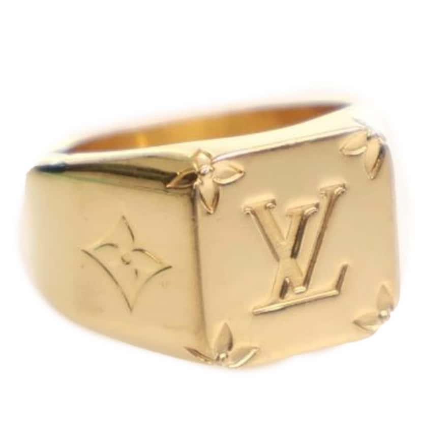Louis Vuitton Gold Plated Monogram Signet Ring L Gold Metal Good condition - Front View