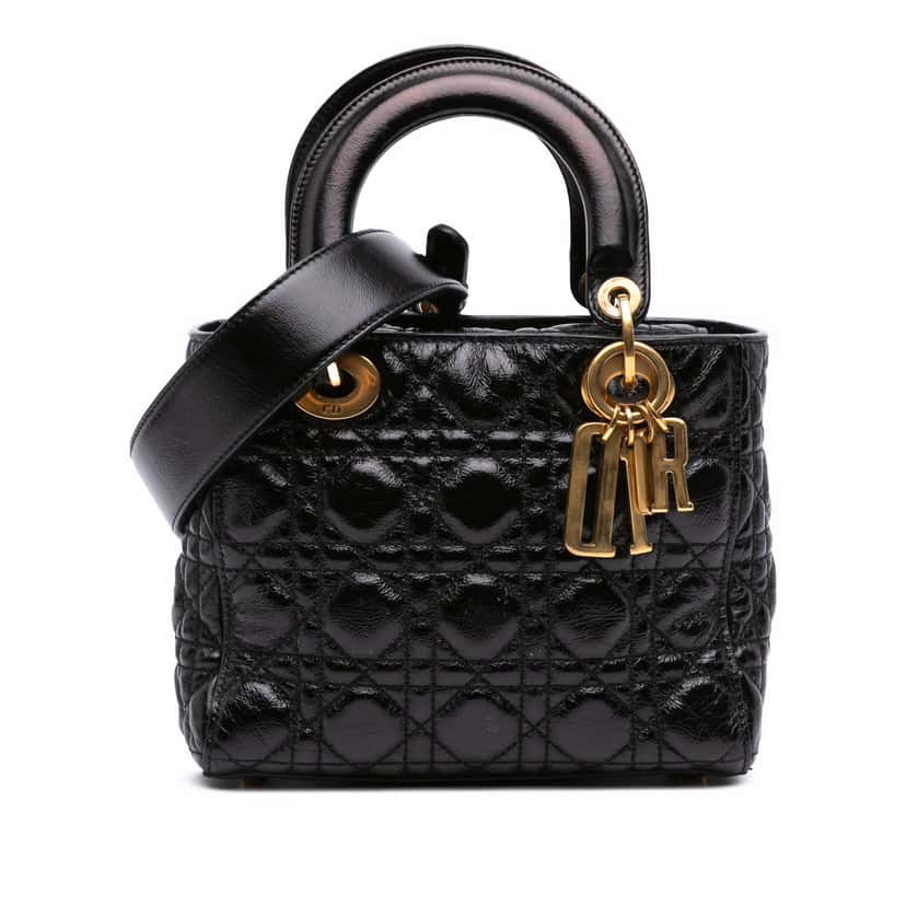 Dior Small Crinkled Patent Cannage My ABCDior Lady Dior Black Leather Good condition - Front View