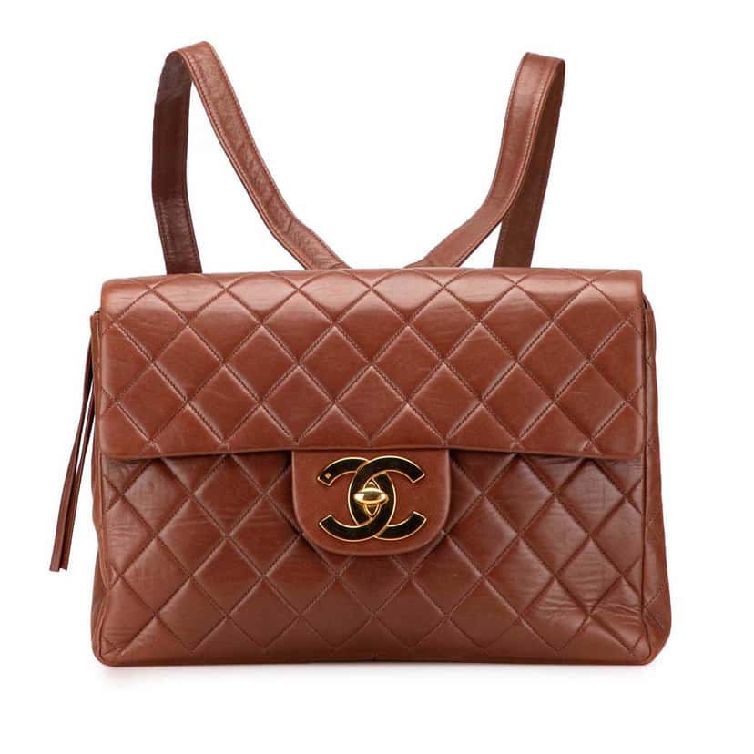 Chanel Jumbo XL Quilted Lambskin Flap Backpack Brown Leather Good condition - Front View