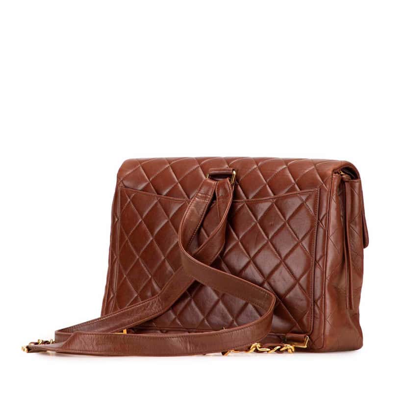 Chanel Jumbo XL Quilted Lambskin Flap Backpack Brown Leather Good condition - Back View