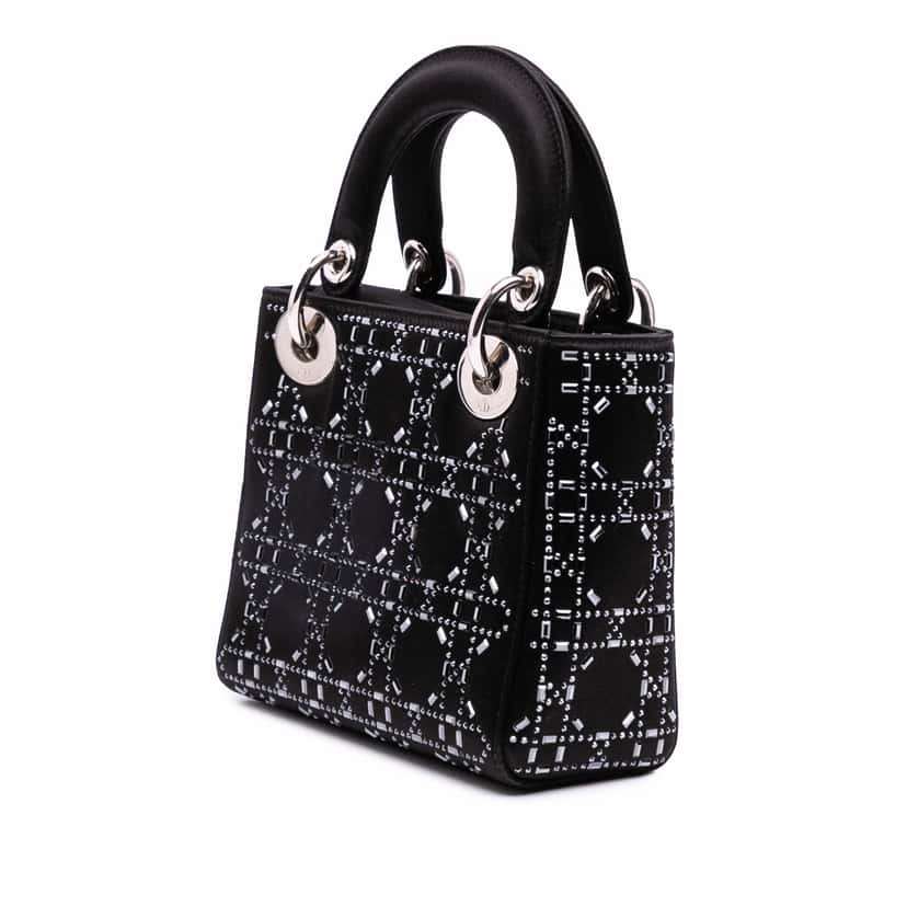 Dior Mini Satin Cannage Strass Crystal Embellished Lady Dior Black Satin Good condition - Back View