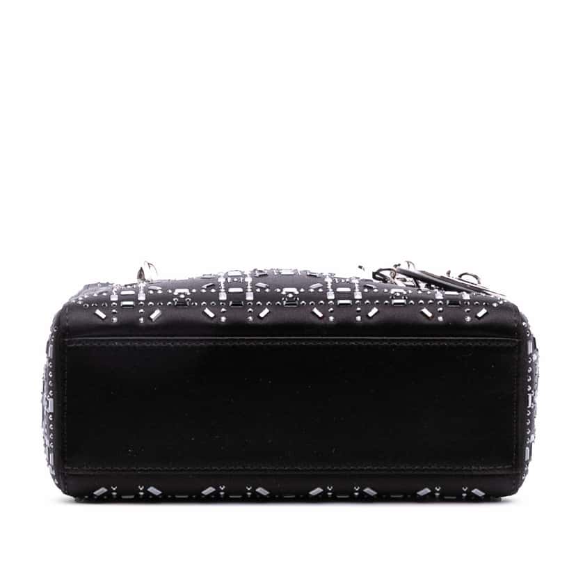 Dior Mini Satin Cannage Strass Crystal Embellished Lady Dior Black Satin Good condition - Inside View