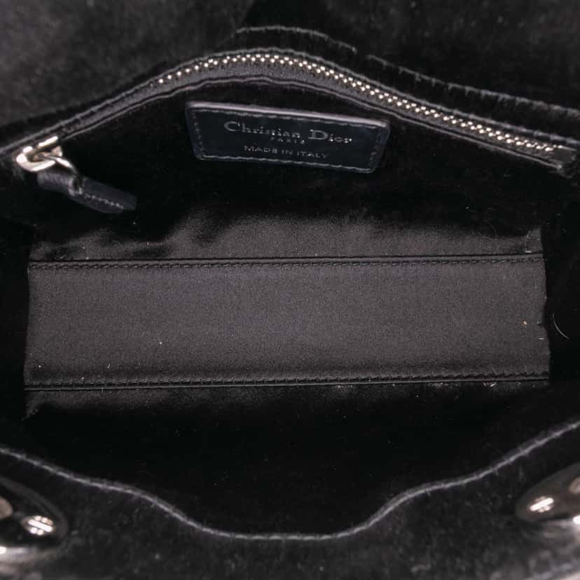 Dior Mini Satin Cannage Strass Crystal Embellished Lady Dior Black Satin Good condition - Model View