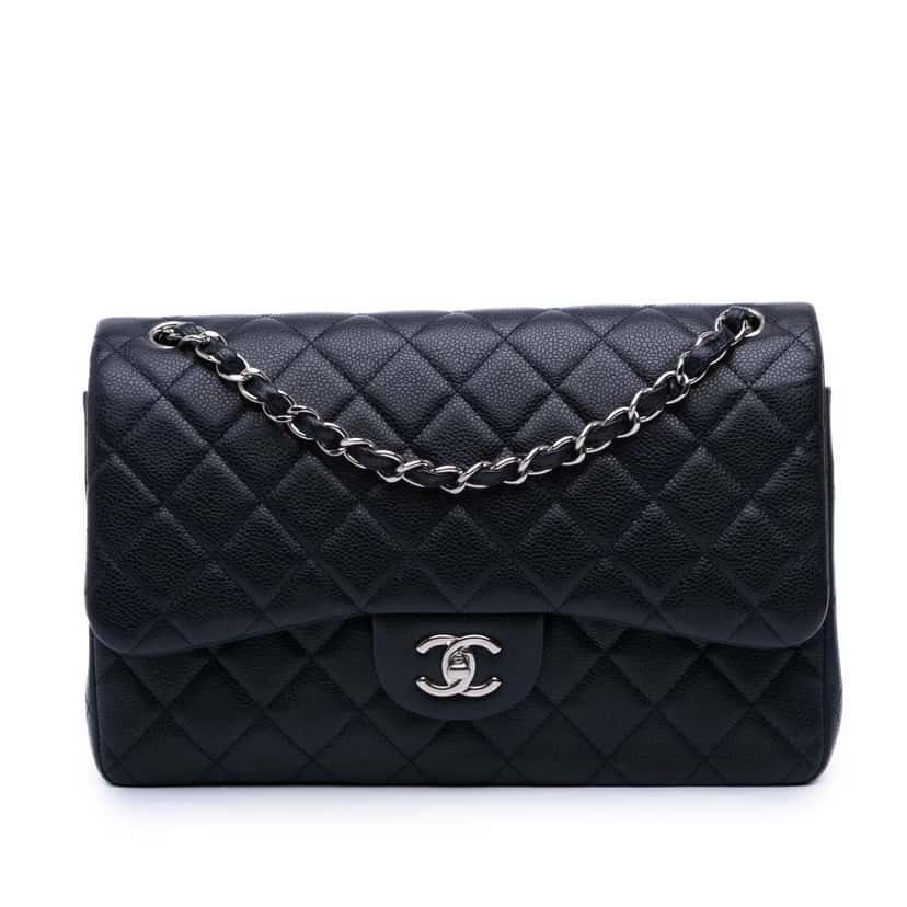 Chanel Jumbo Classic Caviar Double Flap Blue Leather Good condition - Front View