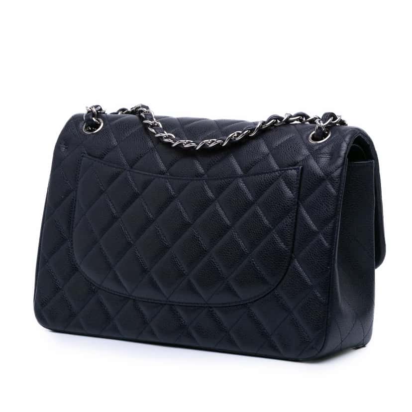 Chanel Jumbo Classic Caviar Double Flap Blue Leather Good condition - Back View