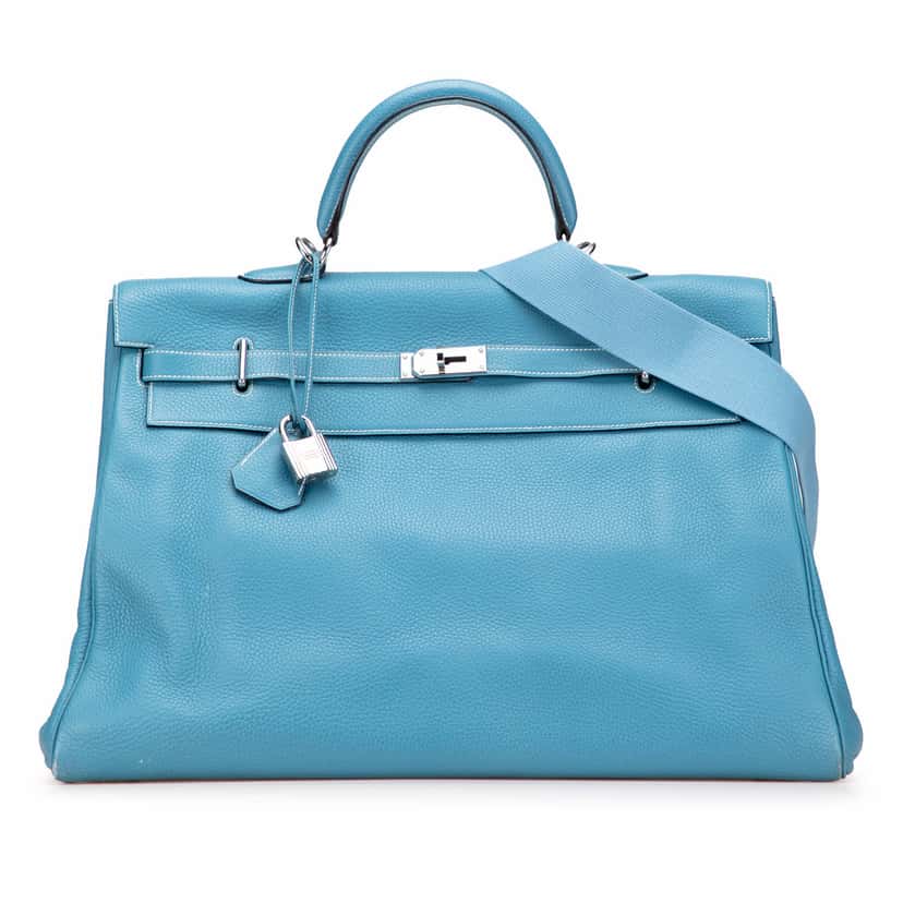 Hermès Clemence Kelly II Relax 50 Voyage Blue Leather Good condition - Front View