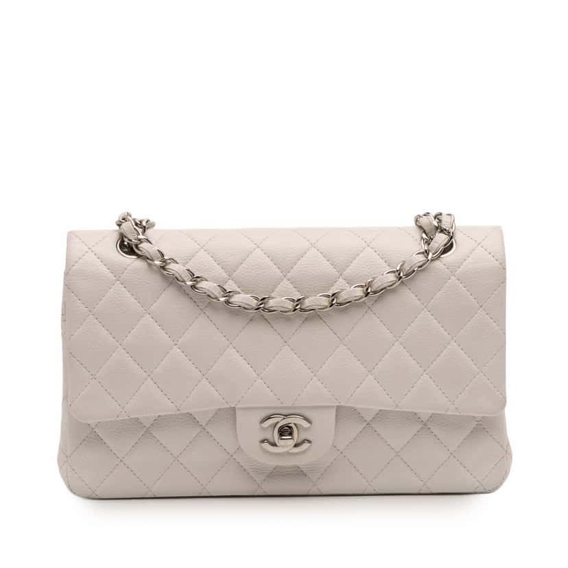 Chanel Medium Classic Caviar Double Flap White Leather Good condition - Front View