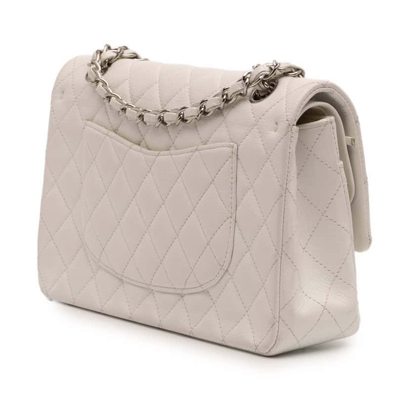 Chanel Medium Classic Caviar Double Flap White Leather Good condition - Back View