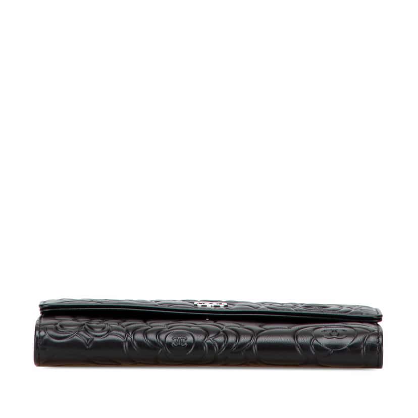Chanel CC Lambskin Embossed Camellia Flap Wallet Black Leather Good condition - Inside View
