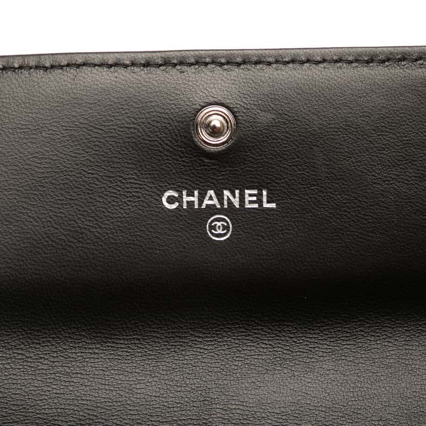 Chanel CC Lambskin Embossed Camellia Flap Wallet Black Leather Good condition - Box View