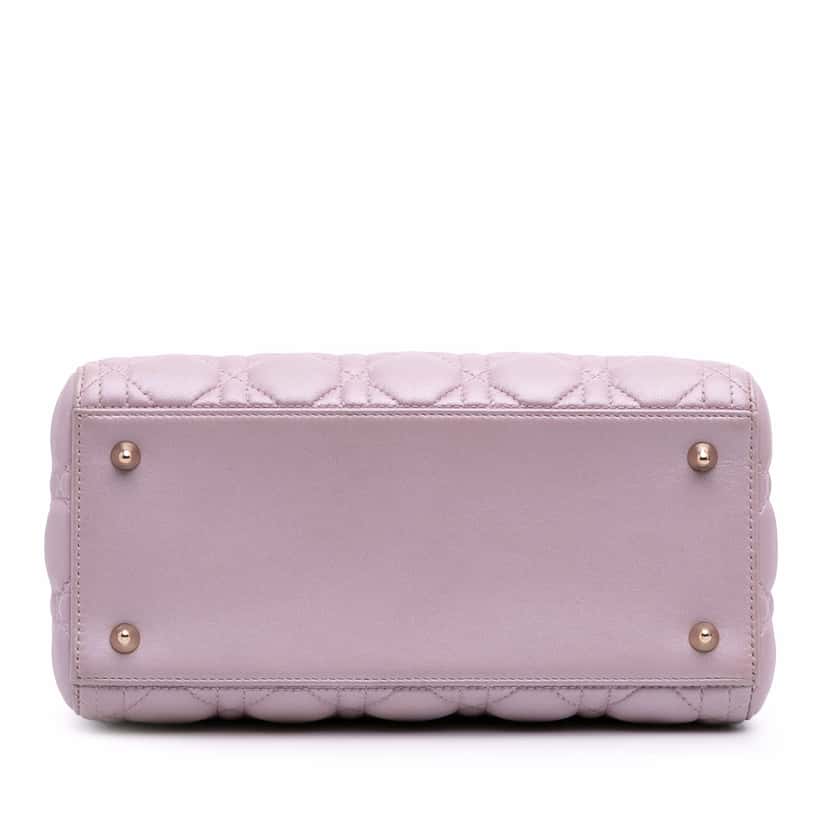 Dior Medium Pearlescent Lambskin Cannage Lady Dior Pink Leather Good condition - Inside View