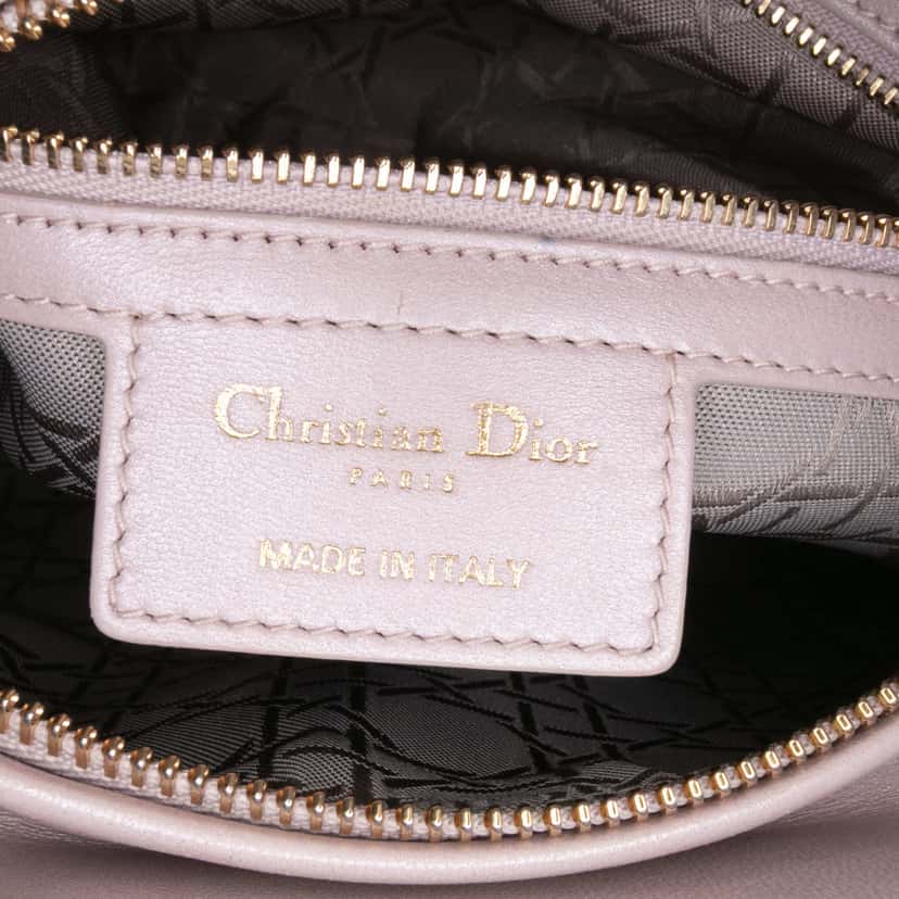 Dior Medium Pearlescent Lambskin Cannage Lady Dior Pink Leather Good condition - Box View