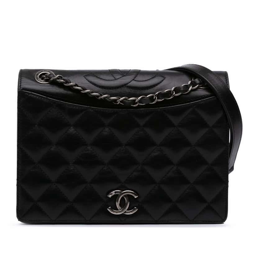 Chanel Medium Quilted Lambskin Ballerine Flap Black Leather Good condition - Front View