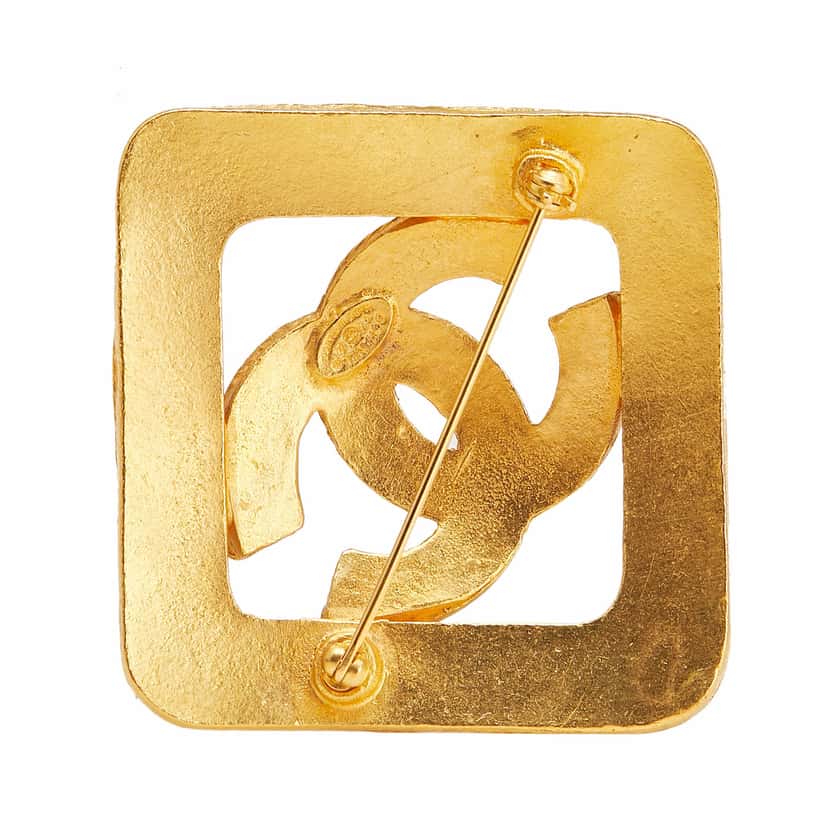 Chanel CC Gold Plated Diamond Brooch Gold Metal Good condition - Back View