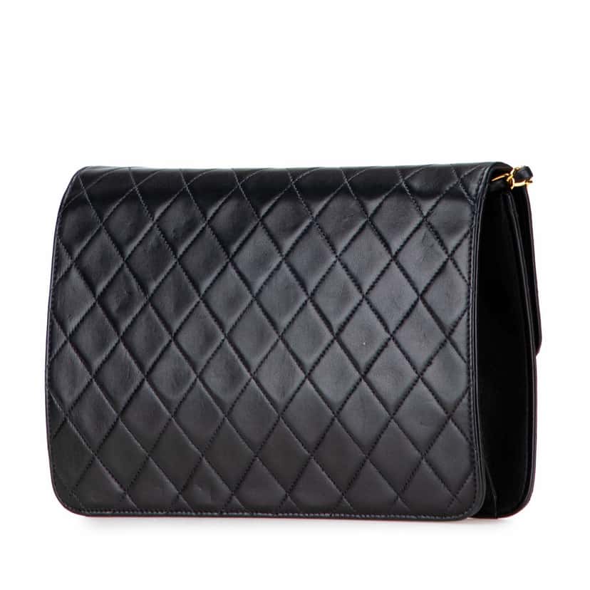 Chanel Medium CC Quilted Lambskin Single Flap Black Leather Good condition - Back View