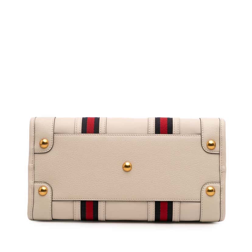 Gucci Medium Calfskin Web Bauletto Top Handle Bag White Leather Good condition - Inside View