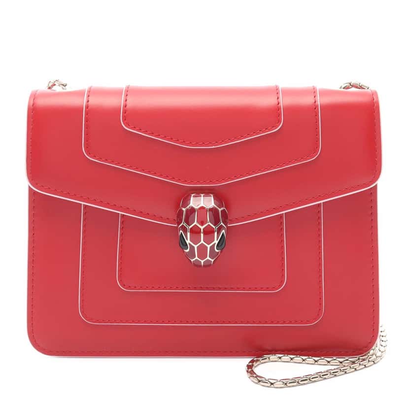 Bvlgari Small Leather Square Serpenti Forever Chain Crossbody Red Leather Good condition - Front View