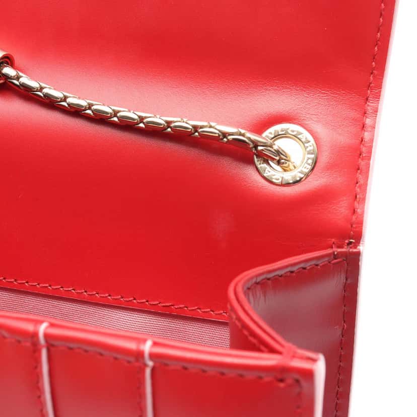 Bvlgari Small Leather Square Serpenti Forever Chain Crossbody Red Leather Good condition - Box View