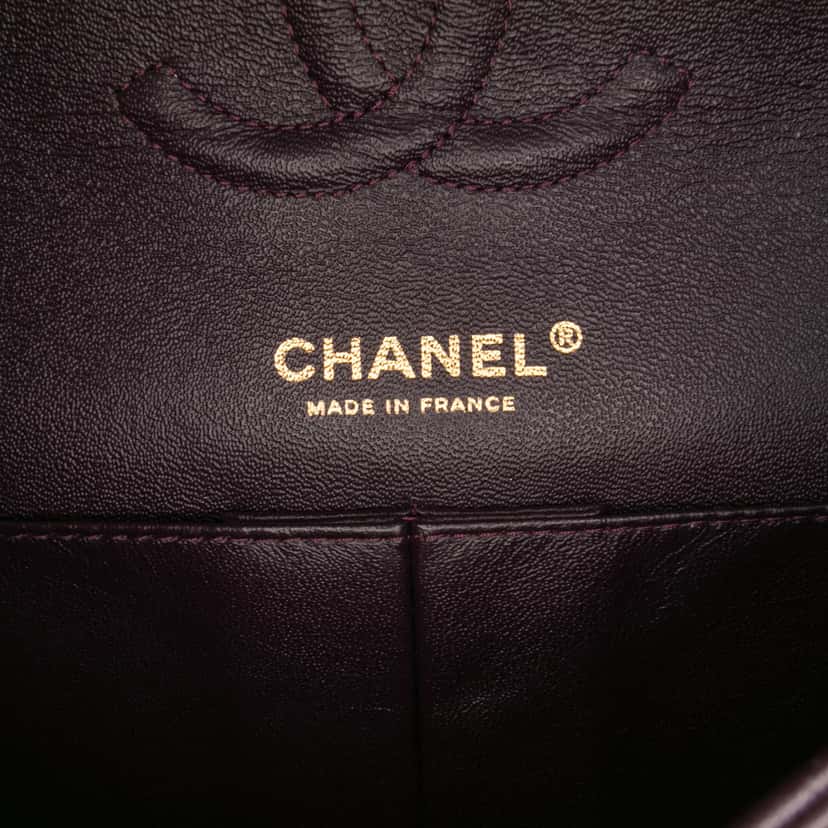 Chanel Medium Classic Lambskin Double Flap Purple Leather Good condition - Box View