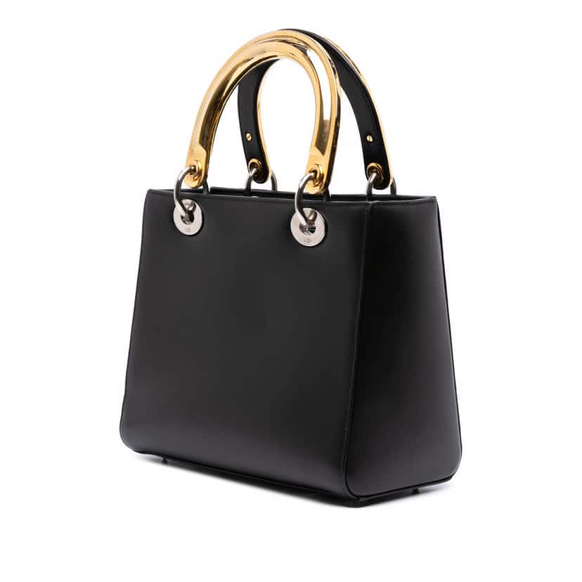 Dior Medium Calfskin Patch Embellished Lady Dior Black Leather Good condition - Back View