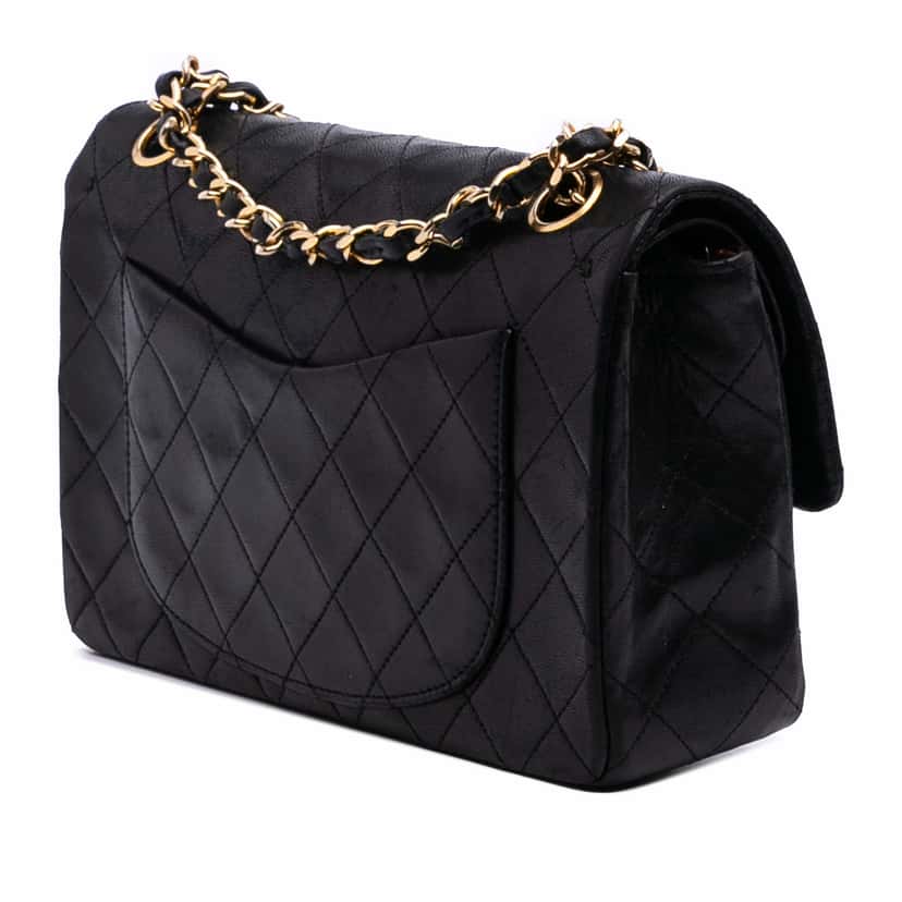 Chanel Small Classic Lambskin Double Flap Black Leather Good condition - Back View