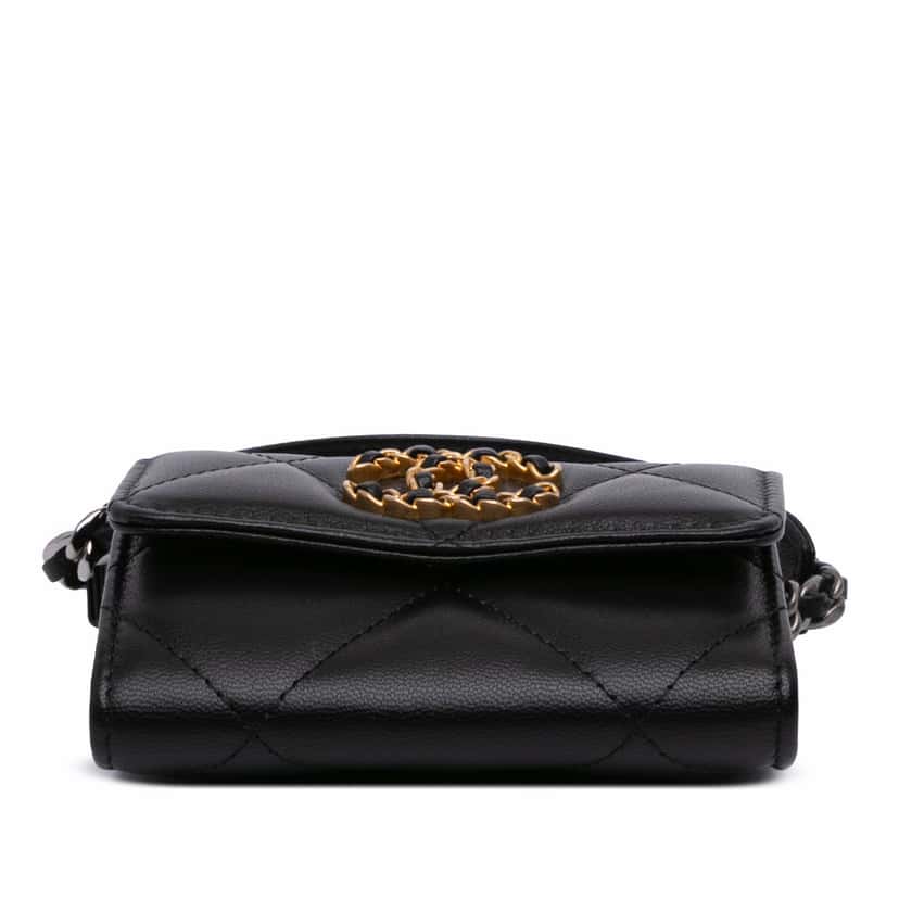 Chanel Lambskin 19 Flap Coin Purse With Chain Black Leather Good condition - Inside View