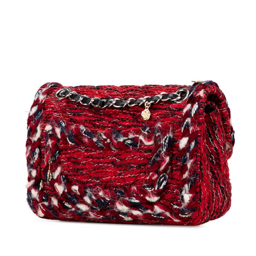 Chanel Small Classic Tweed Charm Double Flap Red Tweed Good condition - Back View