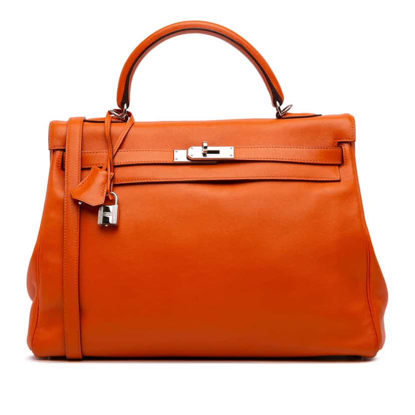 Hermès Swift Kelly II Retourne 35 Orange Leather Good condition - Front View