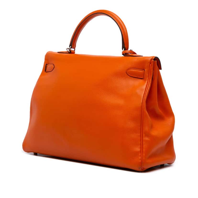 Hermès Swift Kelly II Retourne 35 Orange Leather Good condition - Back View