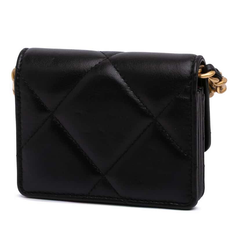 Chanel Lambskin 19 Flap Coin Purse With Chain Black Leather Good condition - Back View