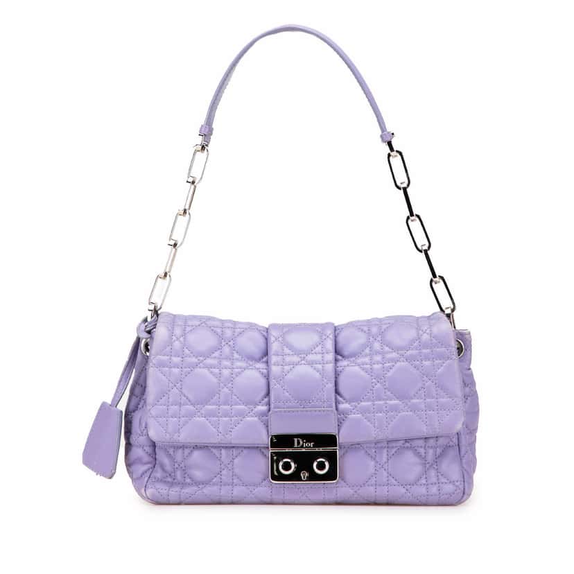 Dior Lambskin Cannage New Lock Flap Shoulder Bag Purple Leather Good condition - Front View