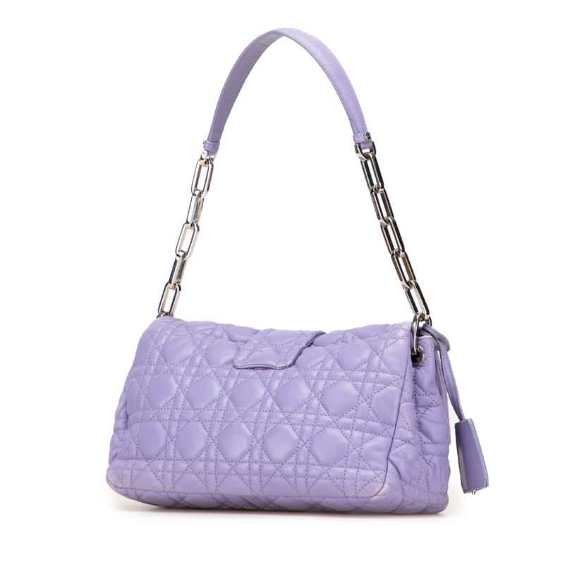 Dior Lambskin Cannage New Lock Flap Shoulder Bag Purple Leather Good condition - Back View