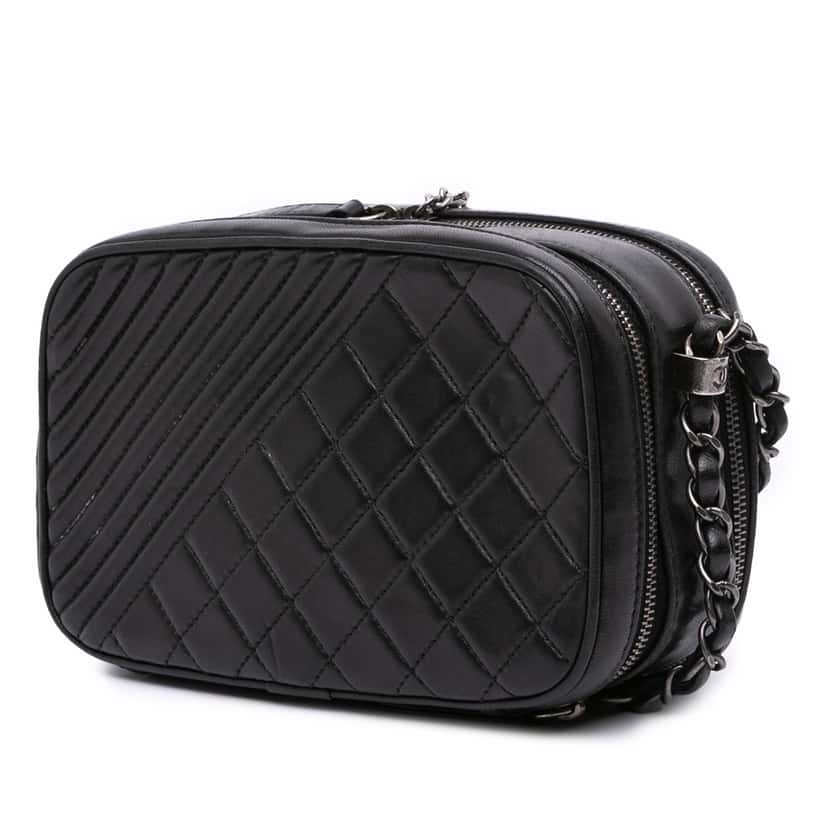 Chanel Small Quilted Lambskin Coco Boy Camera Bag Black Leather Good condition - Back View