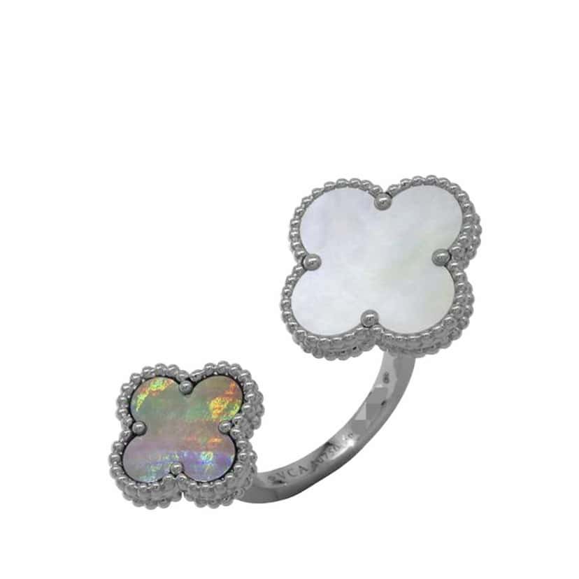Van Cleef & Arpels 18K White Gold and Mother of Pearl Magic Alhambra Between the Finger Ring Silver White Gold Good condition - Front View