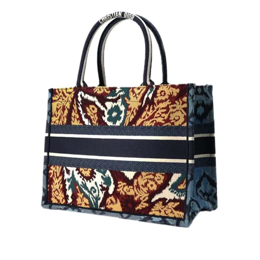 Dior Medium Canvas Embroidered Paisley Book Tote Yellow Canvas Good condition - Back View
