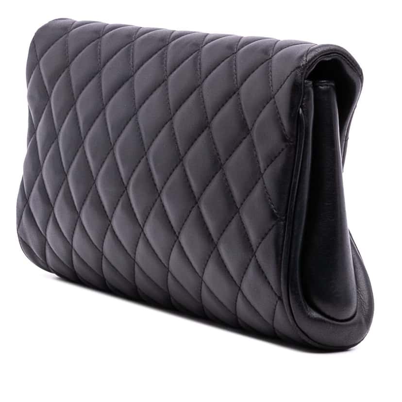 Chanel Quilted Lambskin Fold Up Again Clutch Black Leather Good condition - Back View