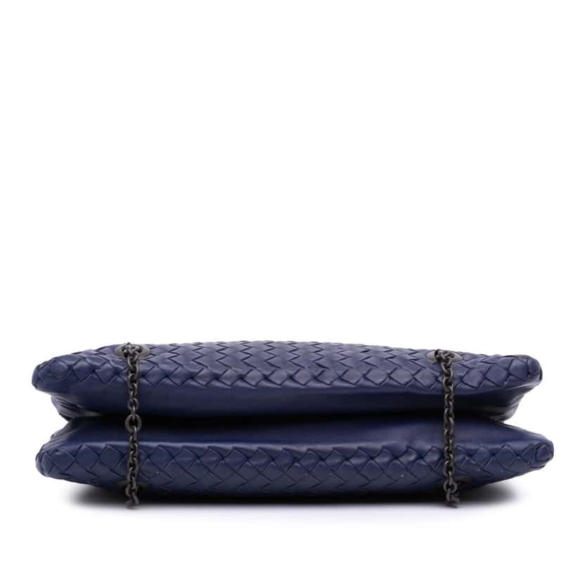 Bottega Veneta Nappa Intrecciato Duo Shoulder Bag Blue Leather Good condition - Inside View