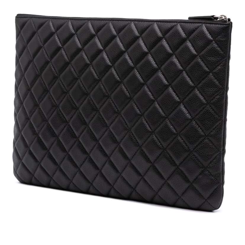 Chanel Large Quilted Caviar O Case Clutch Black Leather Good condition - Back View